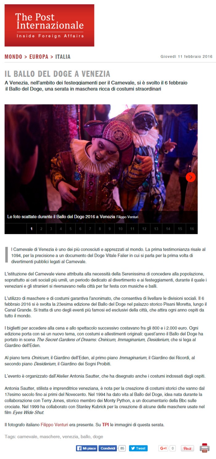 Il mio servizio fotografico su "Il Ballo del Doge" è su The Post Internazionale
