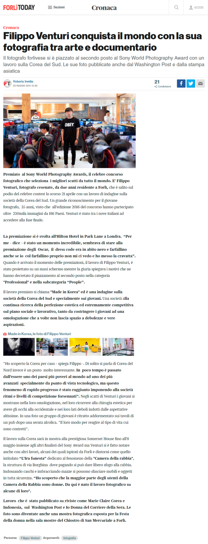 Filippo Venturi, ForliToday