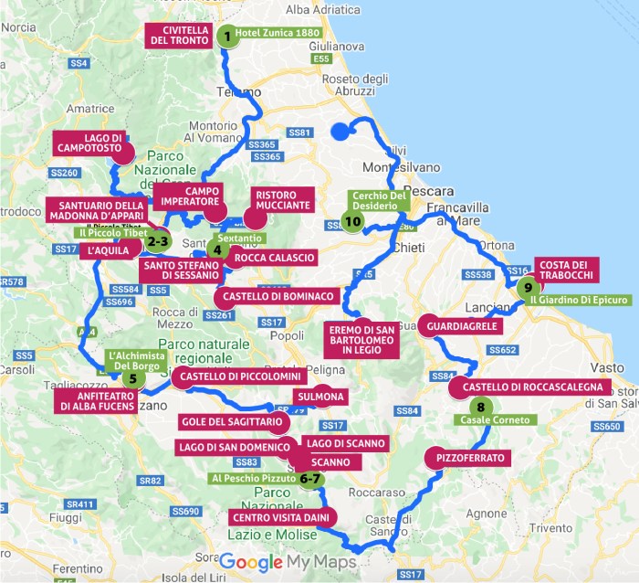 Viaggio in Abruzzo, Itinerario